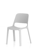 Dynamic Nest Loop stacking cafe and bistro chair with curved metal frame and wooden seat, designed for indoor and outdoor use.