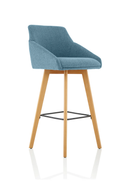 Blue Carmen fabric wooden leg high stool chair by Dynamic with bespoke fabric upholstery and modern design.