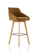 Dynamic Carmen fabric wooden leg high stool chair with copper finish and bespoke fabric upholstery, showcasing modern design and craftsmanship.