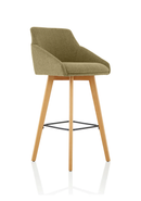 Green fabric high stool chair with wooden legs, Carmen by Dynamic features a bespoke fabric upholstery and modern design.