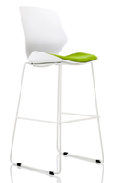 Dynamic Florence white frame fabric seat high stool with green upholstered cushion and modern design.