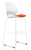 Dynamic Florence white frame fabric seat high stool with orange cushion, modern design and sturdy construction.
