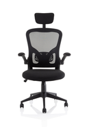 Dynamic Ace Executive Mesh Chair with folding arms, black ergonomic office chair with adjustable height and breathable mesh back.