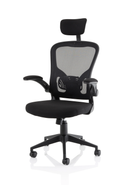 Dynamic Ace Executive Mesh Chair with folding arms, black ergonomic office chair with mesh back and adjustable features.