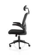 Dynamic Ace Executive Mesh Chair with folding arms, black ergonomic office chair with adjustable height and supportive backrest.