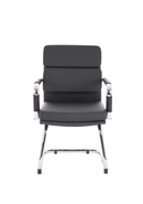 Dynamic Advocate medium back leather visitor office chair with armrests, black upholstery and ergonomic design.