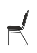 Black fabric banqueting stacking visitor chair with a black frame by Dynamic, shown stacked in a modern seating arrangement.
