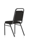 Black fabric banqueting stacking visitor chair with a black frame by Dynamic, shown stacked for easy storage.
