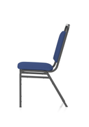 Black frame stacking visitor chair with blue fabric upholstery, designed for banqueting and conference use by Dynamic.