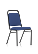 Black frame banqueting stacking visitor chair with blue fabric upholstery by Dynamic, suitable for event or conference seating.