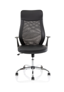 Dynamic Baye Mesh and Leather Operator Chair with ergonomic design, black mesh backrest, leather seat, and adjustable armrests.