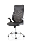 Dynamic Baye mesh and leather operator chair with adjustable armrests and ergonomic design, shown from the front.
