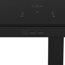 Black Ice height adjustable desk by Dynamic with a sleek black surface and ergonomic design for flexible workspace setup.