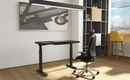 Black Ice height adjustable desk by Dynamic with sleek black surface and sturdy metal frame, suitable for ergonomic workspace setup.