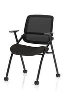Dynamic Capra mesh back folding office chair with sliding arms, ergonomic design, and adjustable features for comfortable seating.