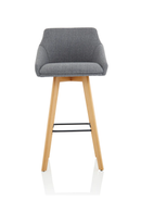 Grey fabric high stool chair with wooden legs, Carmen by Dynamic, featuring a modern design and comfortable seating.
