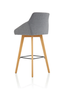 Grey fabric high stool chair with wooden legs by Dynamic, featuring a modern design and cushioned seat for comfort.