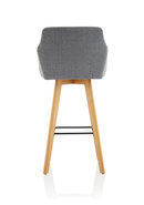 Grey Carmen fabric high stool chair with wooden legs by Dynamic, showcasing its modern design and comfortable seating.