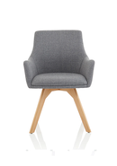 Grey fabric visitor chair with wooden legs and ergonomic design, featuring a modern style from Dynamic.