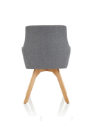 Grey fabric visitor chair with wooden legs and ergonomic design, featuring a sleek, modern look from Dynamic.