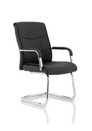 Black leather Carter visitor chair by Dynamic with a medium back, armrests, and cantilever metal frame for office seating.