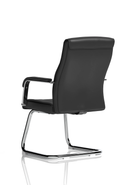 Black leather Carter Medium Back visitor chair with arms by Dynamic, featuring a sleek cantilever design and padded armrests.