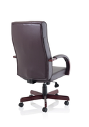 Dynamic Burgundy leather Chesterfield executive chair with armrests, classic tufted design, and polished wooden legs.