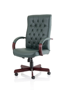 Green leather Chesterfield executive chair with armrests, featuring a classic design and tufted upholstery by Dynamic.