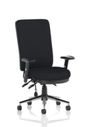 Black Chiro High Back Task Operator Chair with arms by Dynamic, featuring ergonomic design and adjustable height.
