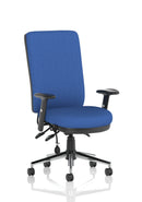 Blue Dynamic Chiro High Back Task Operator's Chair with arms, ergonomic design, adjustable features, and padded seat for comfort.