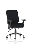 Black Chiro Medium Back Task Operator Chair with arms by Dynamic, featuring ergonomic design and adjustable height.