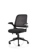 Dynamic Crew Task Operator Mesh Chair with folding arms, ergonomic design, adjustable height, and breathable mesh back.