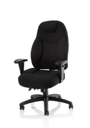Black fabric Galaxy Task Operator Chair with armrests by Dynamic, featuring ergonomic design and adjustable features.