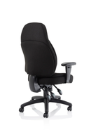 Dynamic Galaxy task operator chair in black fabric with armrests, ergonomic design for office comfort.