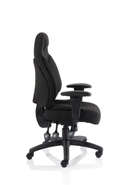 Dynamic Galaxy Task Operator Chair in black fabric with armrests, featuring ergonomic design and adjustable features.