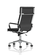 Black leather executive chair with chrome frame, designed by Dynamic, featuring ergonomic armrests and a modern office style.