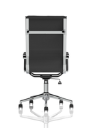 Black leather executive chair with chrome frame by Dynamic, showcasing a sleek, ergonomic design for professional office spaces.