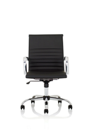 Black bonded leather Nola Medium Back Executive Chair by Dynamic with padded armrests and ergonomic design.