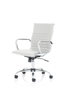 White bonded leather Nola Medium Back Executive Chair by Dynamic with metal base and ergonomic design.