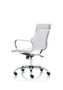 White bonded leather Nola Medium Back Executive Chair by Dynamic, featuring a sleek design and ergonomic support for office use.