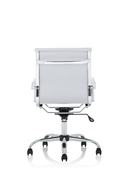 White bonded leather Nola Medium Back Executive Chair by Dynamic, featuring ergonomic design and chrome base.