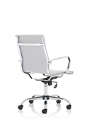 Nola Medium Back White Bonded Leather Executive Chair by Dynamic with padded armrests and metal base.