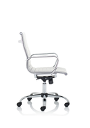 White bonded leather executive chair with a medium back and padded armrests, designed for office comfort by Dynamic.