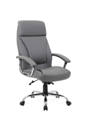 Grey leather executive chair by Dynamic with padded armrests and a high back for comfortable office seating.