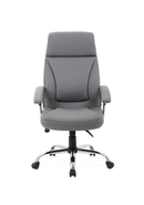 Grey leather executive chair by Dynamic with a high backrest and armrests, designed for office comfort and style.