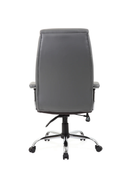 Grey leather executive chair by Dynamic with padded armrests and chrome legs, designed for office comfort and style.