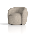 Dynamic Phoebe swivel accent chair with plush fabric and modern design, featuring a rounded back and sleek metal base.
