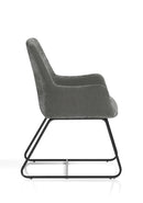 Grey velour reception chair with quote sled base by Dynamic, modern office chair with comfortable cushioning and stylish design.