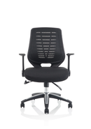 Black relay task operator chair with airmesh seat, back support, and armrests from Dynamic, designed for ergonomic comfort.