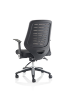 Black Relay Task Operator Chair by Dynamic with airmesh seat, ergonomic back support, and armrests for comfortable office seating.